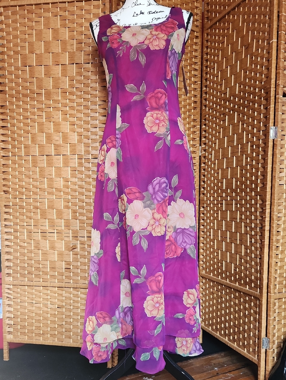 Hampton Nites, Womens Spring, Summer, Fall, Purple Floral Maxi Sleeveless Dress